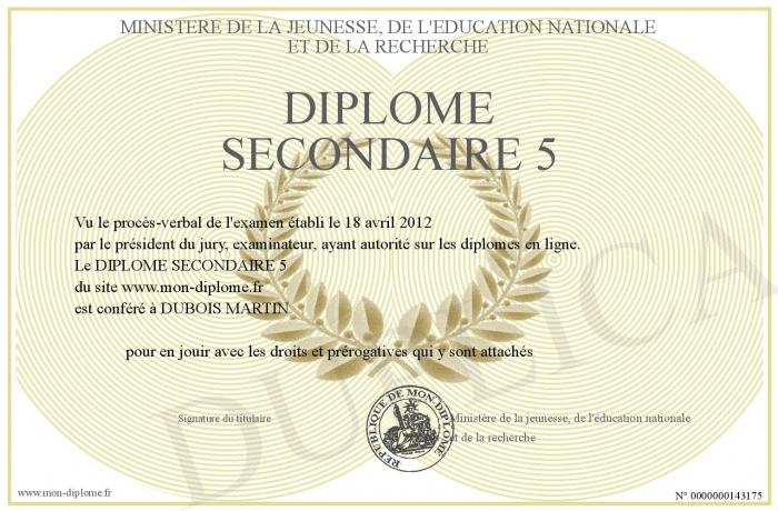 diplome 5e secondaire